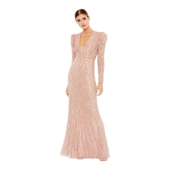 Mac Duggal Beaded Puff Sleeve Trumpet Evening Gown NWT - Picture 1 of 9